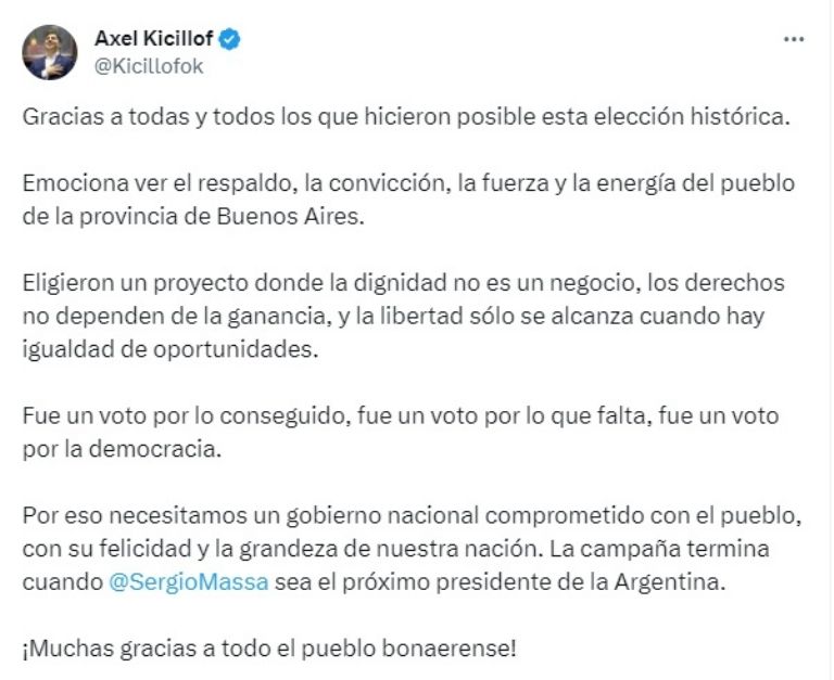“El de la provincia fue un resultado tremendamente favorable e inesperado”: Axel Kicillof